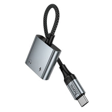 Заредете изображение във визуализатора на галерията – Adapter AUX USB C to 2x USB C max 10W Hoco UPA34A UPA34A gray
