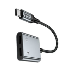 Заредете изображение във визуализатора на галерията – Adapter AUX USB C to 2x USB C max 10W Hoco UPA34A UPA34A gray
