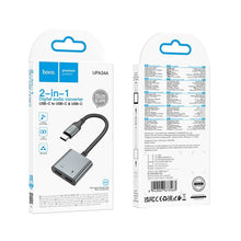 Заредете изображение във визуализатора на галерията – Adapter AUX USB C to 2x USB C max 10W Hoco UPA34A UPA34A gray
