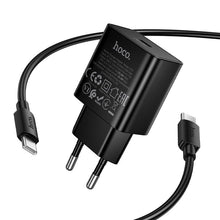 Заредете изображение във визуализатора на галерията – Phone charger Hoco USB C QC PD 25W + Кабел USB C към USB C N76 черен
