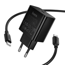 Заредете изображение във визуализатора на галерията – Phone charger Hoco USB C QC PD 45W + Кабел USB C към USB C N77 черен
