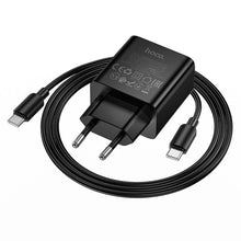Заредете изображение във визуализатора на галерията – Phone charger Hoco USB C QC PD 45W + Кабел USB C към USB C N77 черен
