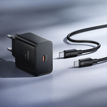 Заредете изображение във визуализатора на галерията – Phone charger Hoco USB C QC PD 45W + Кабел USB C към USB C N77 черен
