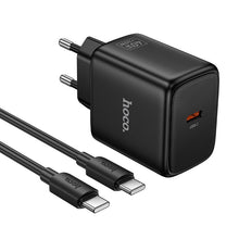 Заредете изображение във визуализатора на галерията – Phone GaN charger Hoco USB C PD AVS 40W max 60W with USB C to USB C cable N83 black
