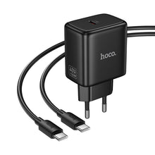 Заредете изображение във визуализатора на галерията – Phone GaN charger Hoco USB C PD AVS 40W max 60W with USB C to USB C cable N83 black
