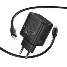 Заредете изображение във визуализатора на галерията – Phone GaN charger Hoco USB C PD AVS 40W max 60W with USB C to USB C cable N83 black
