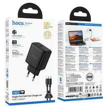 Заредете изображение във визуализатора на галерията – Phone GaN charger Hoco USB C PD AVS 40W max 60W with USB C to USB C cable N83 black
