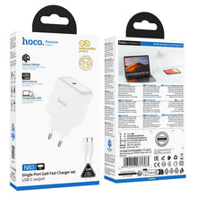 Заредете изображение във визуализатора на галерията – Phone GaN charger Hoco USB C PD AVS 40W max 60W with USB C to USB C cable N83 white
