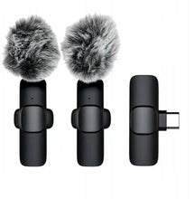 Заредете изображение във визуализатора на галерията – Wireless lavalier microphone Type C double with long hair (2 in set) K1 black
