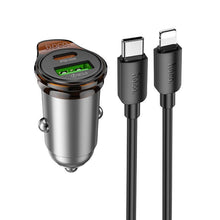 Заредете изображение във визуализатора на галерията – HOCO car charger USB A + Type C + cable Type C to Lightning PD QC3.0 43W NZ16A metal gray
