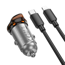 Заредете изображение във визуализатора на галерията – HOCO car charger USB A + Type C + cable Type C to Lightning PD QC3.0 43W NZ16A metal gray
