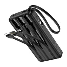 Заредете изображение във визуализатора на галерията – Powerbank Hoco 10000 mAh 2A with four built-in cables USB A + USB C+ Lightning + Micro USB J146 black
