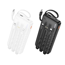 Заредете изображение във визуализатора на галерията – Powerbank Hoco 10000 mAh 2A with four built-in cables USB A + USB C+ Lightning + Micro USB J146 black
