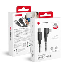 Заредете изображение във визуализатора на галерията – Кабел USB C към USB C Forcell F-Energy QC4.0 PD 5A 100W Cafule 90° 1,2 m CC-1Deg черен
