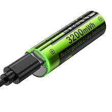 Заредете изображение във визуализатора на галерията – Rechargeable battery R6 (AA) 860 mAh with USB C + cable USB A to 2 x USB C 2 pcs Hoco JA3 black

