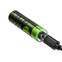 Заредете изображение във визуализатора на галерията – Rechargeable battery R6 (AA) 860 mAh with USB C + cable USB A to 2 x USB C 2 pcs Hoco JA3 black
