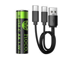 Заредете изображение във визуализатора на галерията – Rechargeable battery R6 (AA) 860 mAh with USB C + cable USB A to 2 x USB C 2 pcs Hoco JA3 black
