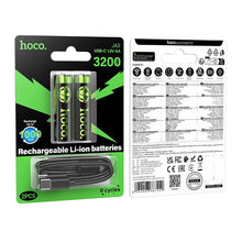 Заредете изображение във визуализатора на галерията – Rechargeable battery R6 (AA) 860 mAh with USB C + cable USB A to 2 x USB C 2 pcs Hoco JA3 black
