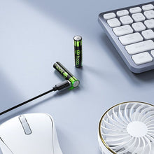 Заредете изображение във визуализатора на галерията – Rechargeable battery R3 (AAA) 320 mAh with USB C + cable USB A to 2 x USB C 2 pcs Hoco JA4 black
