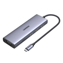 Заредете изображение във визуализатора на галерията – Ugreen CM498 15600 USB-C adapter - 3x USB-A 3.0 / HDMI / VGA / RJ45 / SD / TF card reader / USB-C PD - gray
