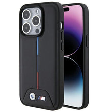 Заредете изображение във визуализатора на галерията – BMW Quilted Tricolor case for iPhone 15 Pro Max - black
