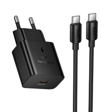 Заредете изображение във визуализатора на галерията – Phone charger Hoco USB C QC PD 25W + cable USB C to USB C N76 black

