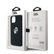 Заредете изображение във визуализатора на галерията – Karl Lagerfeld Silicone Karl&amp;Choupette MagSafe case for iPhone 15 / 14 / 13 - black
