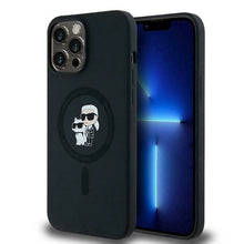 Заредете изображение във визуализатора на галерията – Karl Lagerfeld Silicone Karl&amp;Choupette MagSafe case for iPhone 13 Pro / 13 - black
