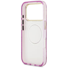 Заредете изображение във визуализатора на галерията – GUESS case for IPHONE 17 Pro compatible with MagSafe GUHMP17LHFLPEDU (IML Metal Glitter Flowers Triangle) purple
