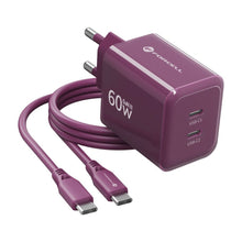 Заредете изображение във визуализатора на галерията – Phone charger Forcell F-Energy GaN III Crystal Color 2x USB C AVS SSFC3.0 60W + silicone cable USB C to USB C VT-60 burgund
