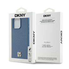 Заредете изображение във визуализатора на галерията – Original Case DKNY hardcase Leather Monogram Pattern Metal Logo MagSafe DKHMP15XPSHRPSB for Iphone 15 Pro Max blue
