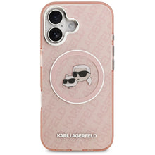Заредете изображение във визуализатора на галерията – KARL LAGERFELD case for IPHONE 17 compatible with MagSafe KLHMP17SHMKBKCHOP (IML Glitter K&amp;C Heads Logo) pink
