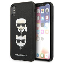 Заредете изображение във визуализатора на галерията – Karl Lagerfeld Saffiano Karl&amp;Choupette Head case for iPhone XS Max - black
