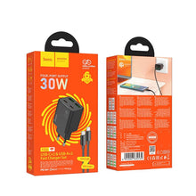 Заредете изображение във визуализатора на галерията – HOCO wall charger USB A + Type C + cable Type C to Lightning PD QC3.0 3A 20W N52 black

