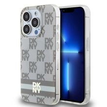 Заредете изображение във визуализатора на галерията – Original Case DKNY hardcase IML Checkered Mono Pattern &amp; Printed Stripes MagSafe DKHMP14LHCPTSE for Iphone 14 Pro beige
