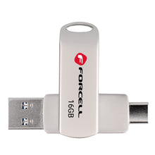 Заредете изображение във визуализатора на галерията – FORCELL F-DATA pendrive Metal Duo 16GB USB3.2 Gen 1 (USB A / Type C) silver
