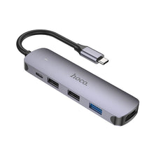 Заредете изображение във визуализатора на галерията – Adapter HUB 5in1 (HDTV+USB 3.0+USB 2.0 x 2+PD) USB-C Hoco HB27 grey
