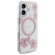 Заредете изображение във визуализатора на галерията – GUESS case for IPHONE 16 compatible with MagSafe GUHMP16SRBFGFGMP (Resin Flowers and Glitter) pink

