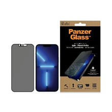 Заредете изображение във визуализатора на галерията – PanzerGlass E2E Microfracture antibacterial privacy glass for iPhone 13 Pro Max - with black frame

