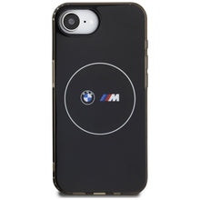 Заредете изображение във визуализатора на галерията – BMW case for IPHONE 16e (SE 4 2025) compatible with MagSafe BMHMPSE424HBMKH (IML Metal White Circle) black
