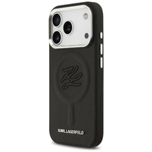 Заредете изображение във визуализатора на галерията – KARL LAGERFELD case for IPHONE 17 Pro compatible with MagSafe KLHMP17LPGFKLRDK (PU W/ Initial &amp; Metal Logo) black
