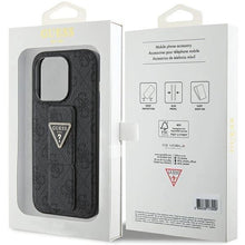 Заредете изображение във визуализатора на галерията – Guess Grip Stand 4G Triangle Strass case for iPhone 15 Pro - black

