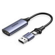 Заредете изображение във визуализатора на галерията – Ugreen CM489 40189 HDMI Adapter (Female) - USB-A / USB-C (Male) - Gray
