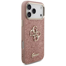 Заредете изображение във визуализатора на галерията – GUESS case for IPHONE 17 Pro Max GUHCP17XHG4SGCP (Fixed Glitter Big 4G Metal Frame) pink
