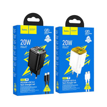 Заредете изображение във визуализатора на галерията – HOCO wall charger USB A + Type C + cable Type C to Type C PD QC3.0 3A 20W N52 white
