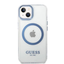 Заредете изображение във визуализатора на галерията – Guess Metal Outline MagSafe case for iPhone 14 Plus - blue
