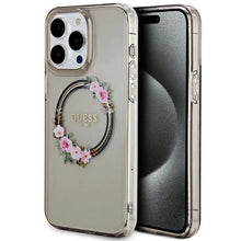 Заредете изображение във визуализатора на галерията – Guess IML Flowers Wreath MagSafe case for iPhone 15 Pro Max - black
