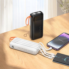 Заредете изображение във визуализатора на галерията – Powerbank Hoco 20000 mAh 2A with built-in cables USB A + USB C+ Lightning + Micro USB and double light J151A black
