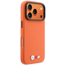 Заредете изображение във визуализатора на галерията – BMW case for IPHONE 17 Pro compatible with MagSafe BMHMP17L25PFWKCKO (PU W/ Metal Logo) orange
