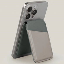 Заредете изображение във визуализатора на галерията – Uniq Lyden DS magnetic RFID wallet with phone stand - beige and green

